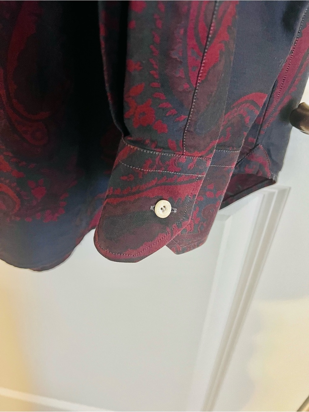 Etro Navy/Burgundy Paisley Print Button Down Shirt 40/M - Picture 3 of 9
